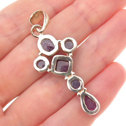 925 Sterling Silver Gold Plated Real Ruby & Tanzanite Cross Charm Pendant