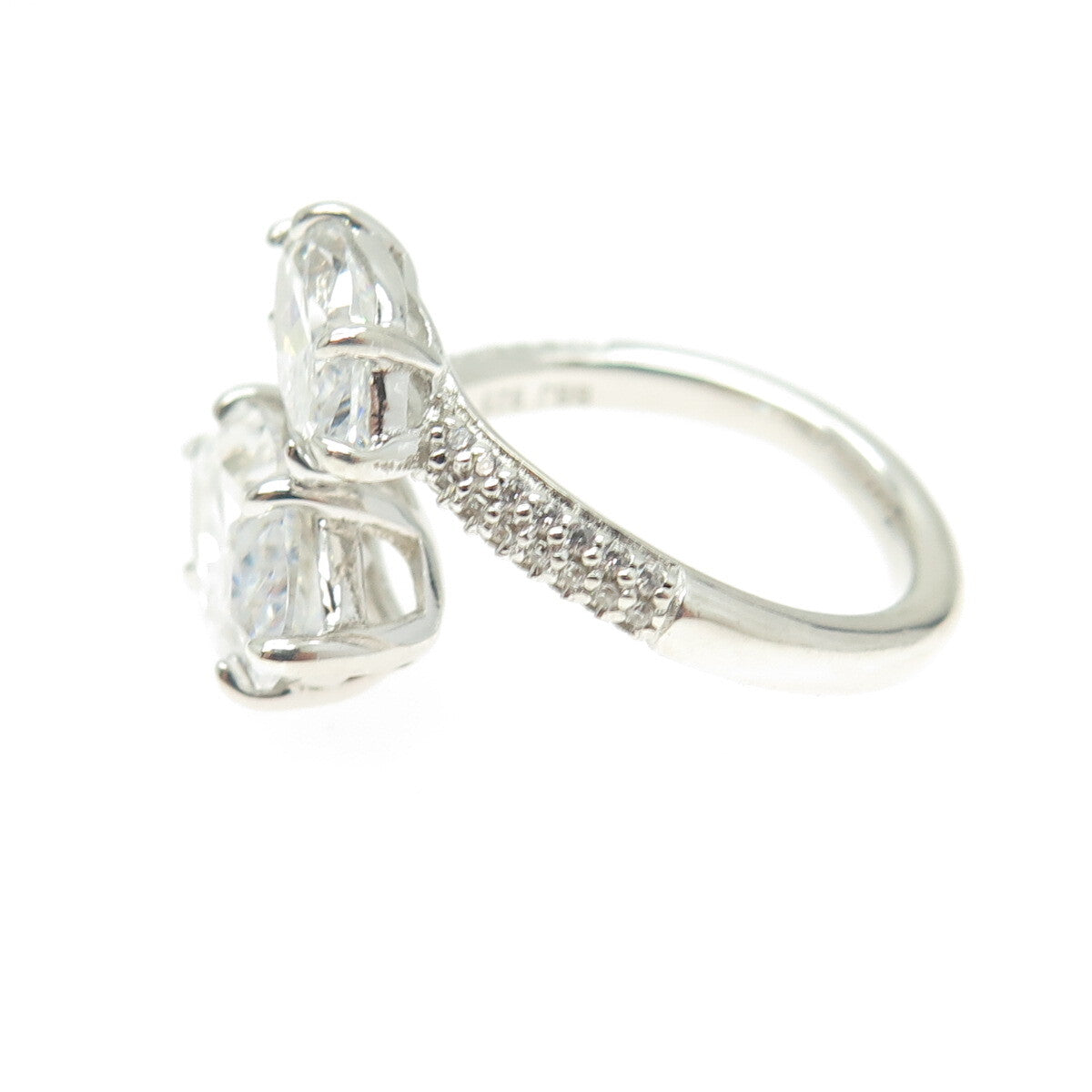 925 Sterling Silver Marquise-Cut Shaped C Z Overlap Ring Size 6.5