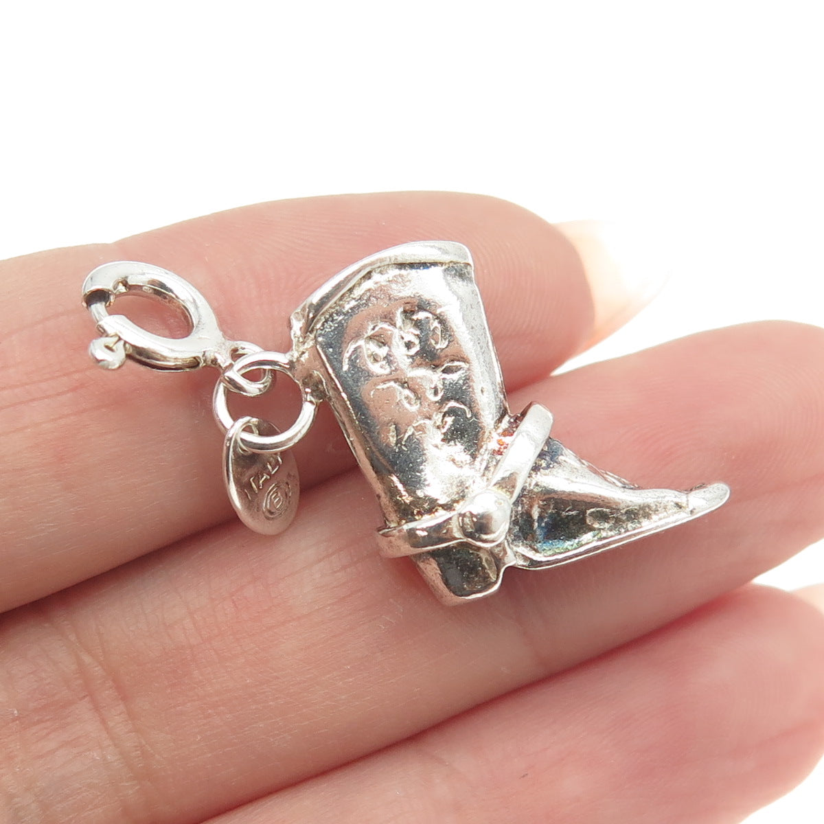 925 Sterling Silver Vintage Italy Cowboy Boot 3D Charm Pendant