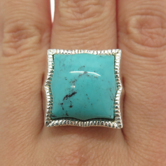 WHITNEY KELLY 925 Sterling Silver Vintage Real Turquoise Modernist Ring Size 11