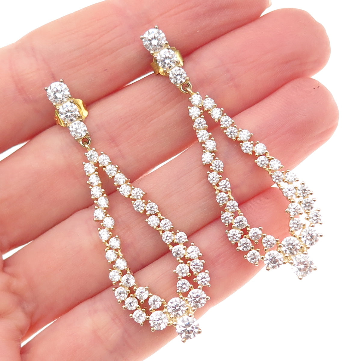 925 Sterling Silver Gold Plated Round-Cut C Z Teardrop Dangle Earrings