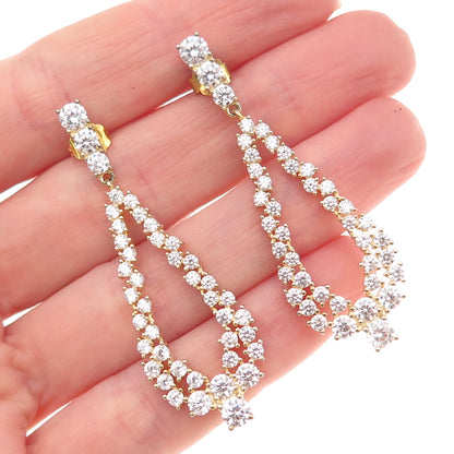 925 Sterling Silver Gold Plated Round-Cut C Z Teardrop Dangle Earrings