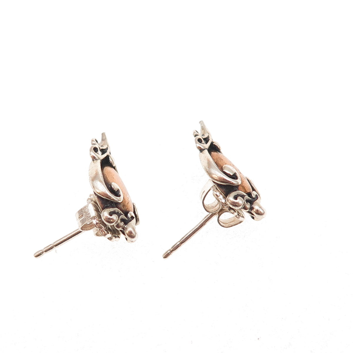 Carolyn Pollack 925 Sterling Silver 2-Tone Vintage Floral Oxidized Earrings