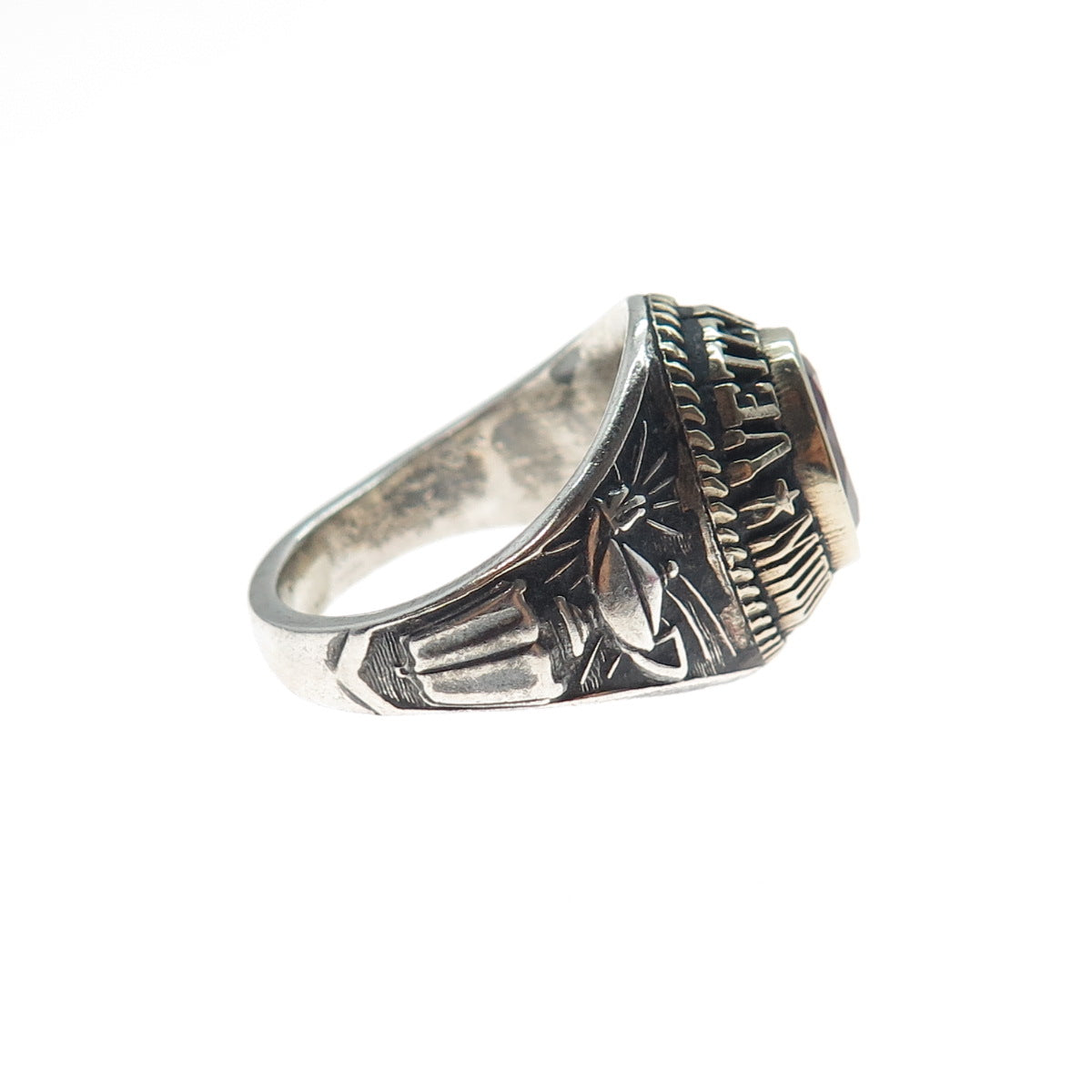 925 Sterling Vintage 1983 Lab-Created Ruby Veterans Middle School Ring Size 8