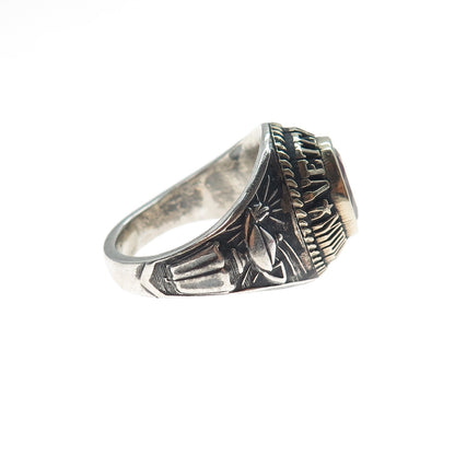 925 Sterling Vintage 1983 Lab-Created Ruby Veterans Middle School Ring Size 8