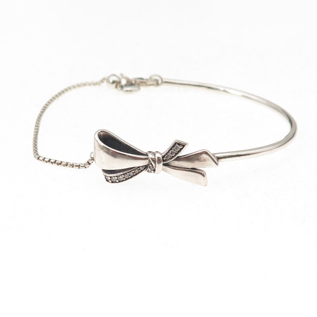 Pandora 925 Sterling Silver C Z Brilliant Bow Adjustable Bracelet 6-7.25"