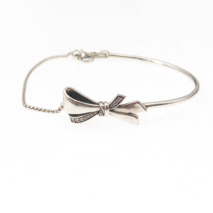 Pandora 925 Sterling Silver C Z Brilliant Bow Adjustable Bracelet 6-7.25"