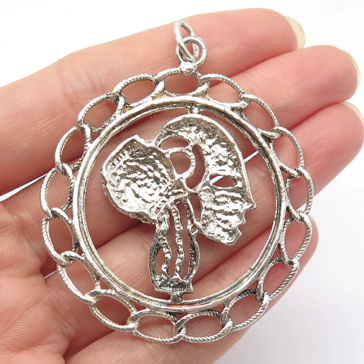 925 Sterling Silver Vintage Mask & Jug of Water Ornate Pendant