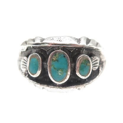 Old Pawn 925 Sterling Silver Vintage Southwestern Turquoise Tribal Ring Size 9.5