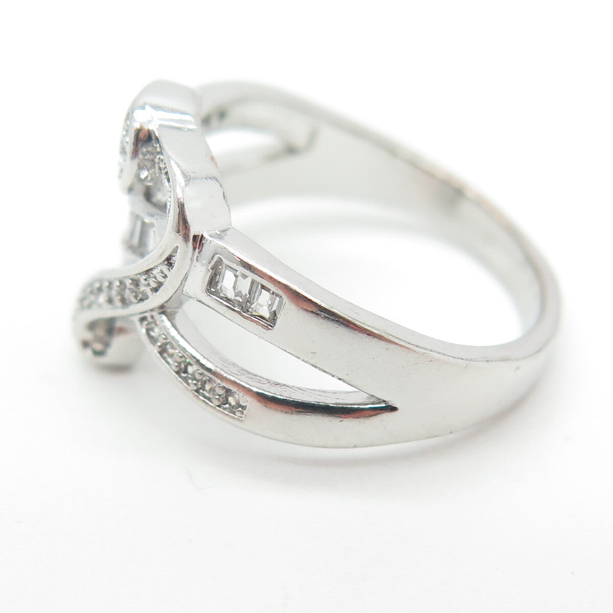 925 Sterling Silver Pave C Z Heart Infinity Ring Size 7.75