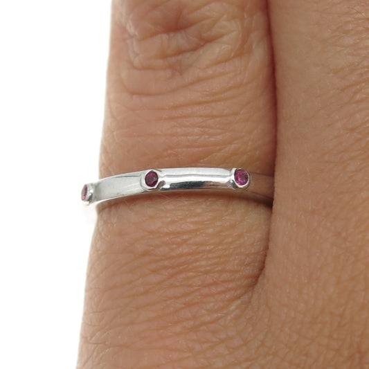 925 Sterling Silver Lab-Created Pink Sapphire Stackable Band Ring Size 4.75