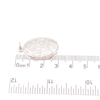 925 Sterling Silver Vintage Engraved Floral Locket Charm Pendant