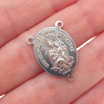 925 Sterling Silver Antique Art Deco Jesus & St. Mary Rosary Chain Charm Pendant