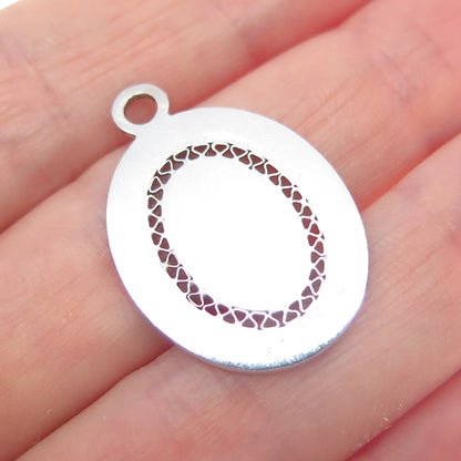 LAMODE 925 Sterling Silver Vintage Filigree Oval Tag Charm Pendant