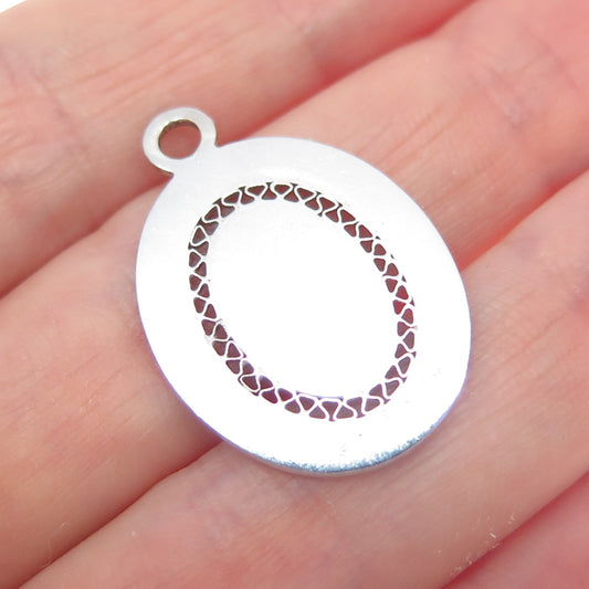 LAMODE 925 Sterling Silver Vintage Filigree Oval Tag Charm Pendant