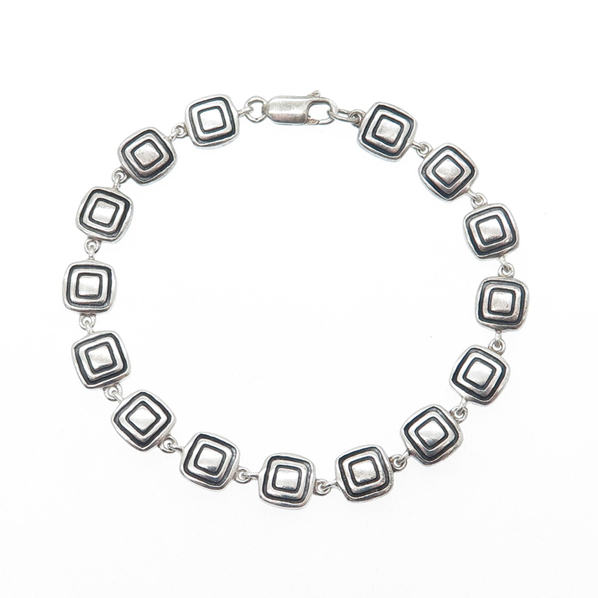 925 Sterling Silver Vintage Fancy Square Link Bracelet 7"