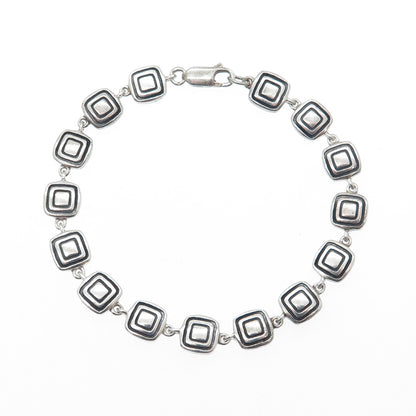 925 Sterling Silver Vintage Fancy Square Link Bracelet 7"