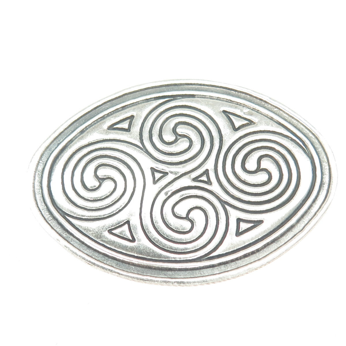 925 Sterling Silver Vintage Mexico Spiral Ethnic Oval Pin Brooch / Pendant