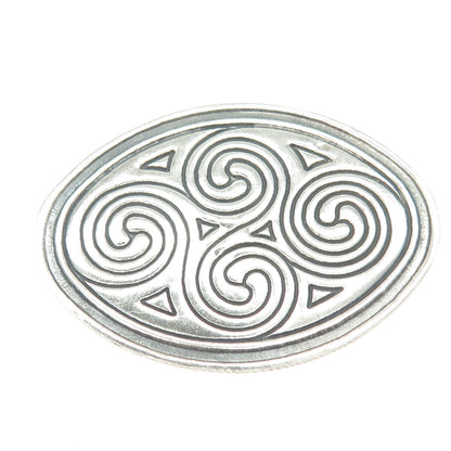 925 Sterling Silver Vintage Mexico Spiral Ethnic Oval Pin Brooch / Pendant