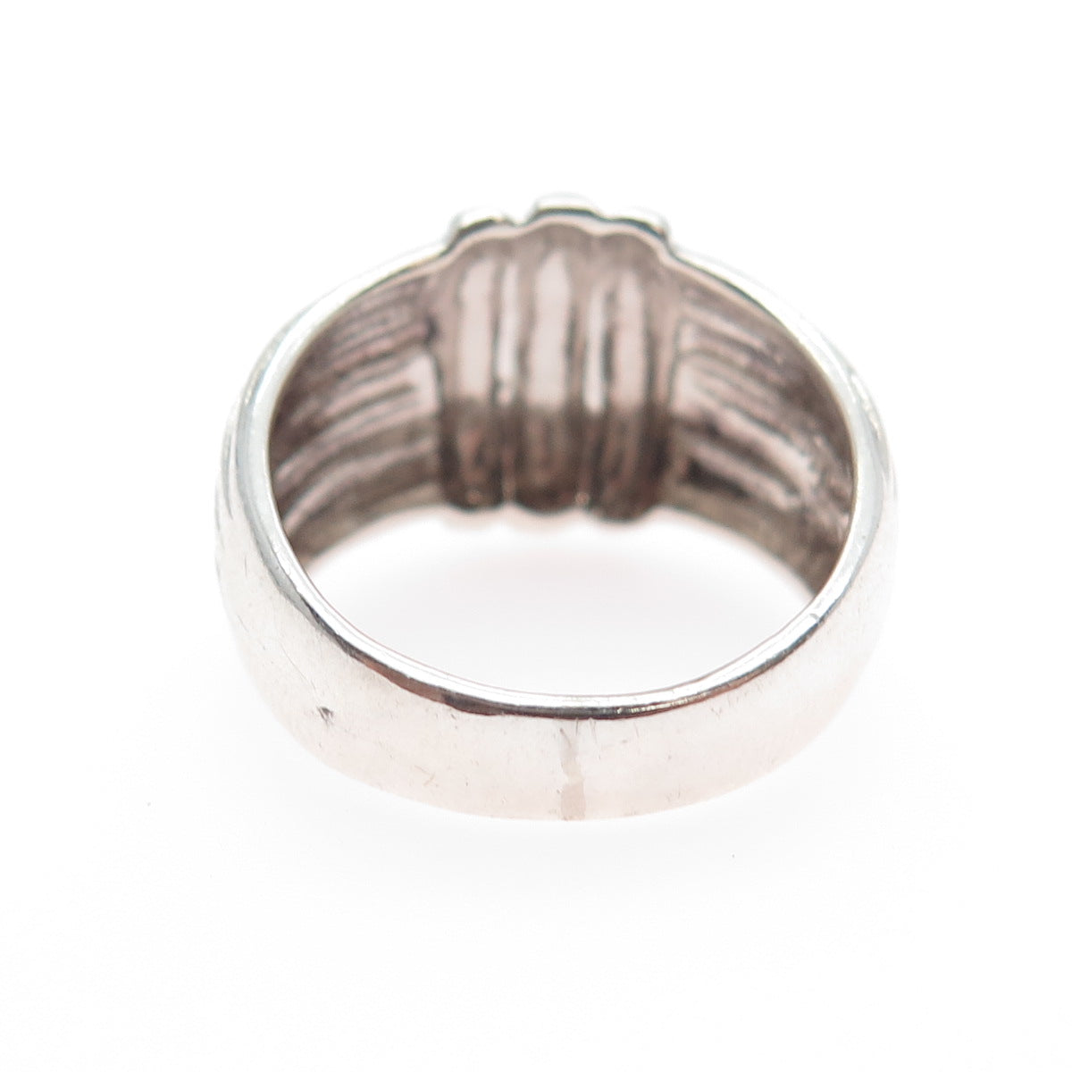 925 Sterling Silver Vintage Modernist Ribbed Ring Size 7.25