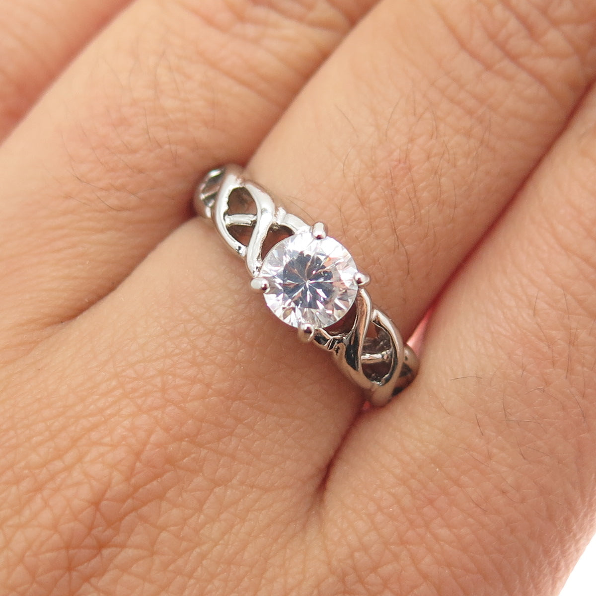 SETA 925 Sterling Silver Vintage Round-Cut C Z Celtic Engagement Ring Size 7.75