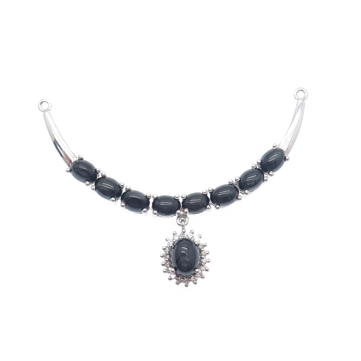925 Sterling Silver Vintage Real Black Tiger Eye White Topaz Centerpiece Pendant