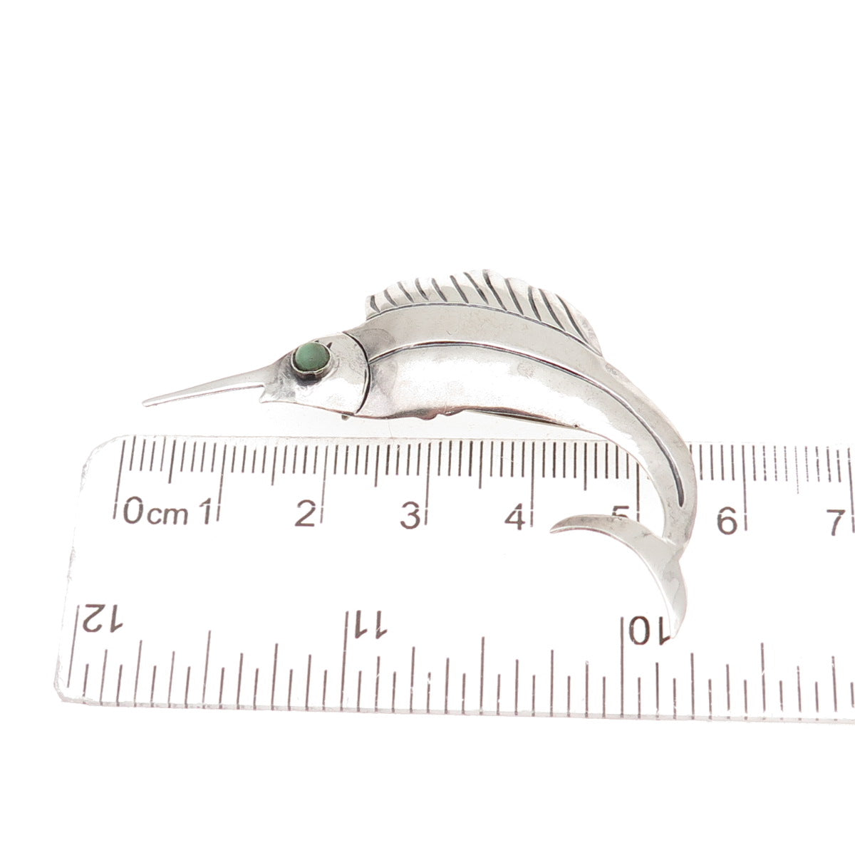 925 Sterling Silver Vintage Mexico Real Turquoise Swordfish Oxidized Pin Brooch