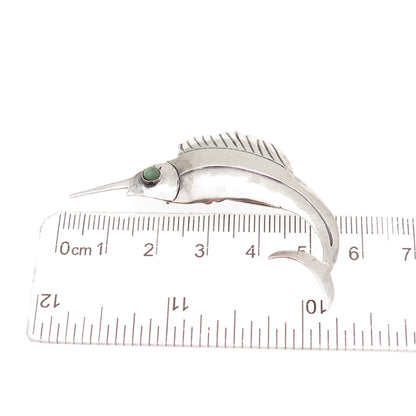 925 Sterling Silver Vintage Mexico Real Turquoise Swordfish Oxidized Pin Brooch