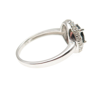 925 Sterling Silver Real Green Tourmaline & White Topaz Ring Size 9.25
