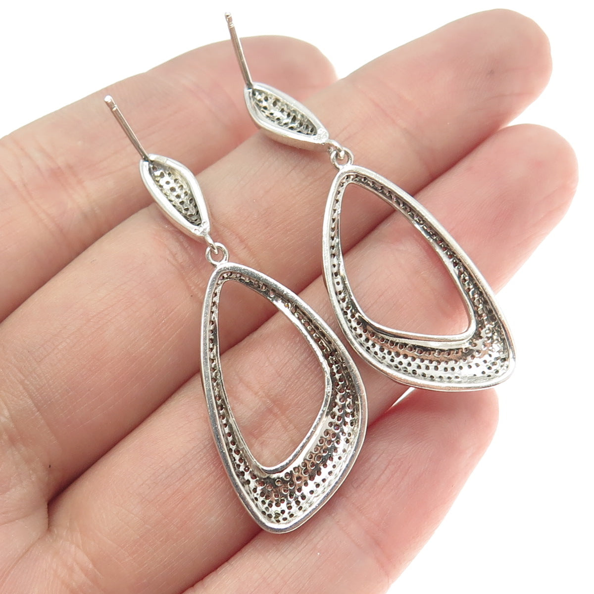 925 Sterling Silver Round-Cut C Z Modernist Dangling Earrings