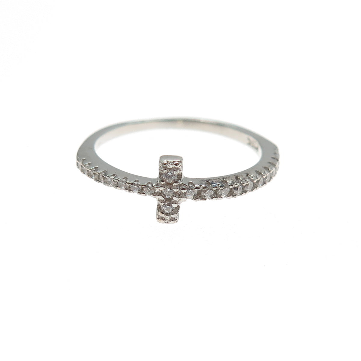 925 Sterling Silver Round-Cut C Z Cross Ring Size 6