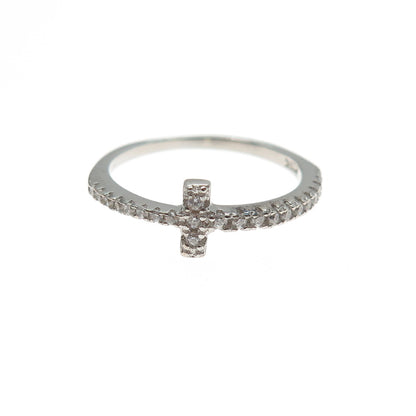 925 Sterling Silver Round-Cut C Z Cross Ring Size 6
