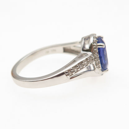 925 Sterling Silver Real Tanzanite & White Topaz Bypass Ring Size 8