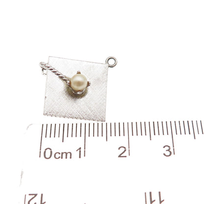 Wells 925 Sterling Silver Vintage Faux Pearl Graduation Hat 3D Mini Pendant