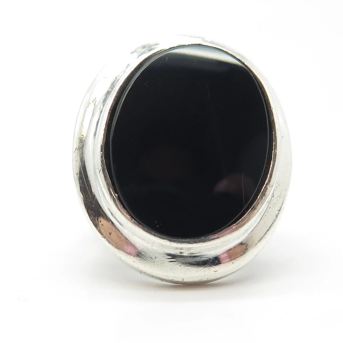 925 Sterling Silver Vintage Real Black Onyx Gem Large Ring Size 7