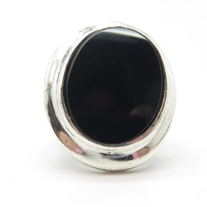 925 Sterling Silver Vintage Real Black Onyx Gem Large Ring Size 7