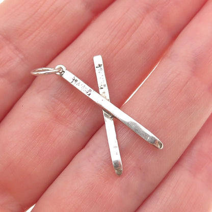 Park City Jewelers 925 Sterling Vintage Crossed Snow Skis Oxidized Mini Pendant