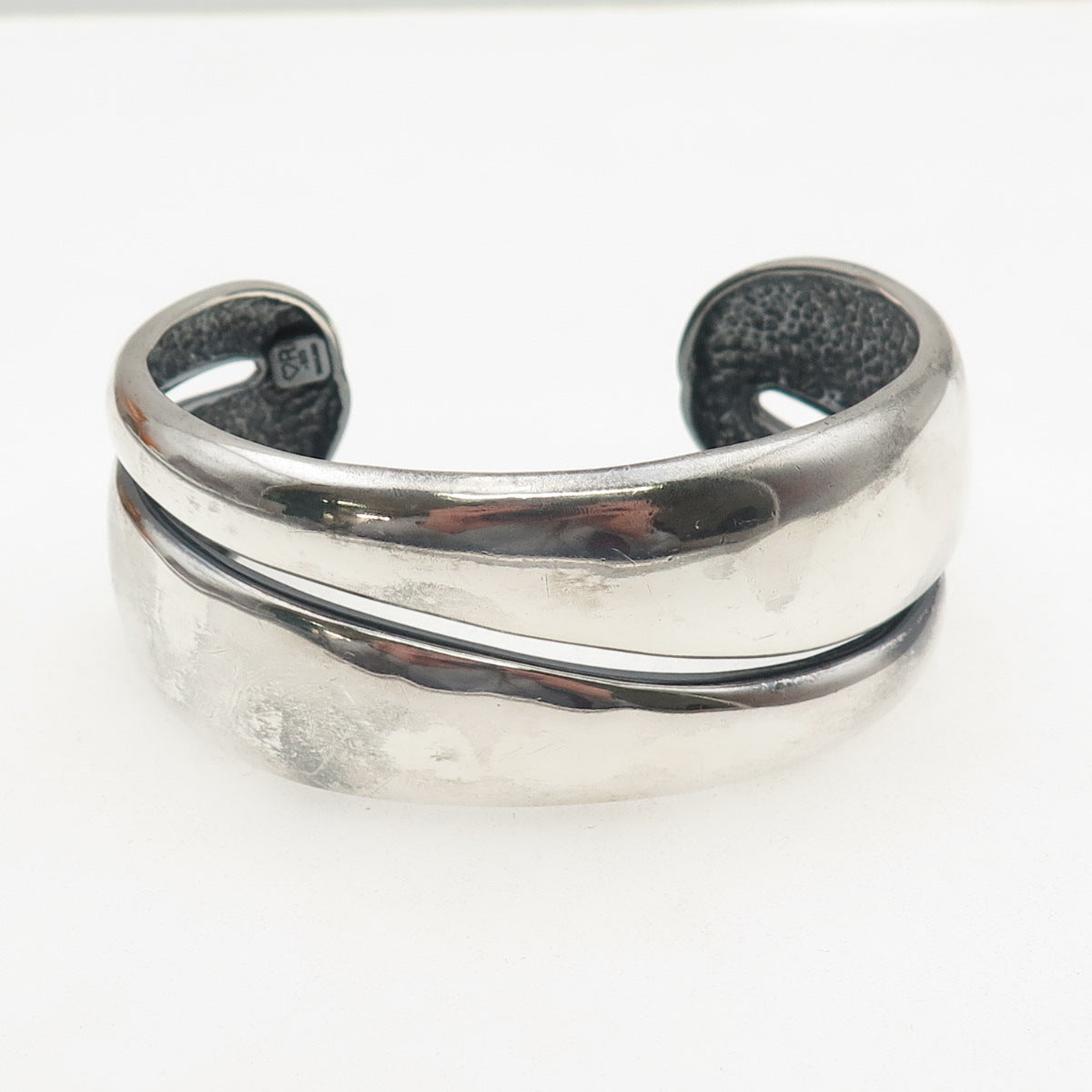 925 Sterling Silver Vintage Modernist Wavy Heavy 57.0g Adjustable Bracelet 7.25"