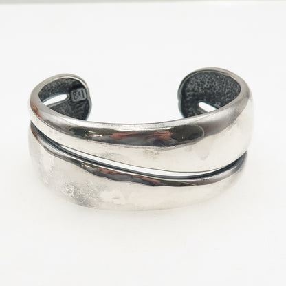 925 Sterling Silver Vintage Modernist Wavy Heavy 57.0g Adjustable Bracelet 7.25"
