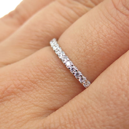 925 Sterling Silver Round-Cut C Z Half Eternity Stackable Band Ring Size 7