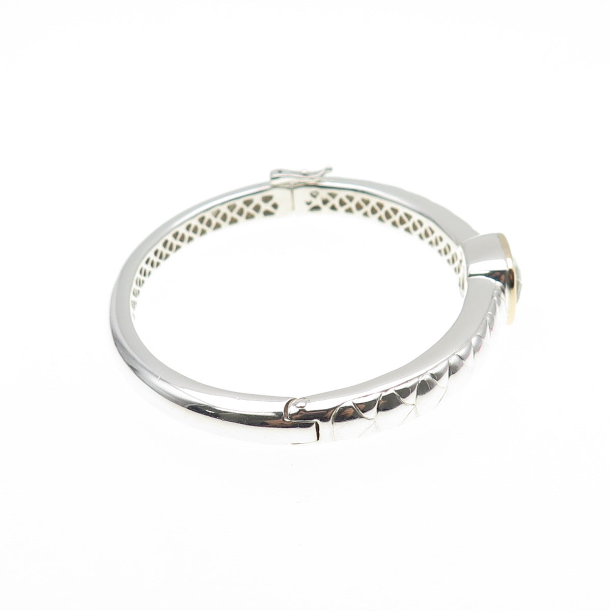 Lorenzo 925 Sterling Silver 18K Gold Vintage Real Green Amethyst Bracelet 6.75"