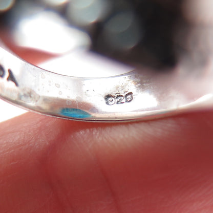 SARDA 925 Sterling Silver Vintage Mystic Blue C Z Teardrop Beaded Ring Size 5.5