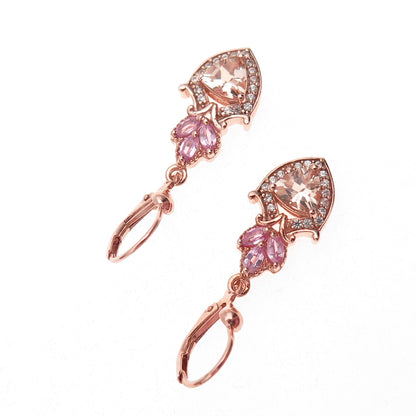 D'Joy 925 Sterling Gold Plated Real Morganite Pink Sapphire White Topaz Earrings