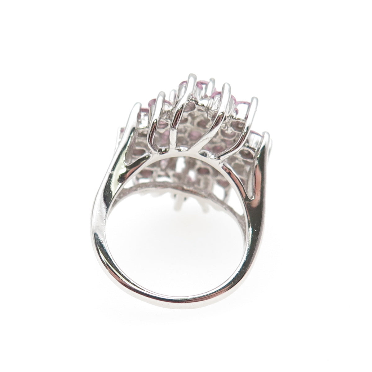 925 Sterling Silver Round-Cut Pink C Z Cluster Ring Size 5.25