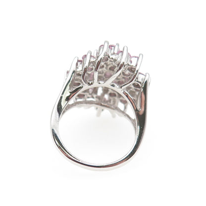 925 Sterling Silver Round-Cut Pink C Z Cluster Ring Size 5.25