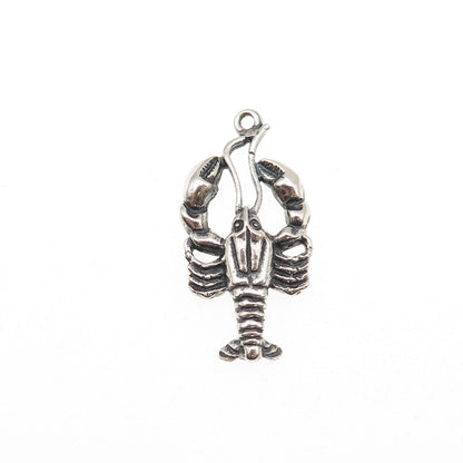 925 Sterling Silver Vintage Lobster Oxidized Charm Pendant