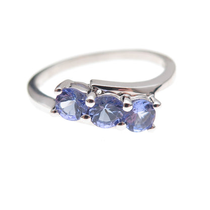 RJ Graziano 925 Sterling Silver Real Round-Cut Tanzanite Bypass Ring Size 8