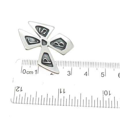 925 Sterling Silver Vintage PCSB School Flower Oxidized Pin Brooch