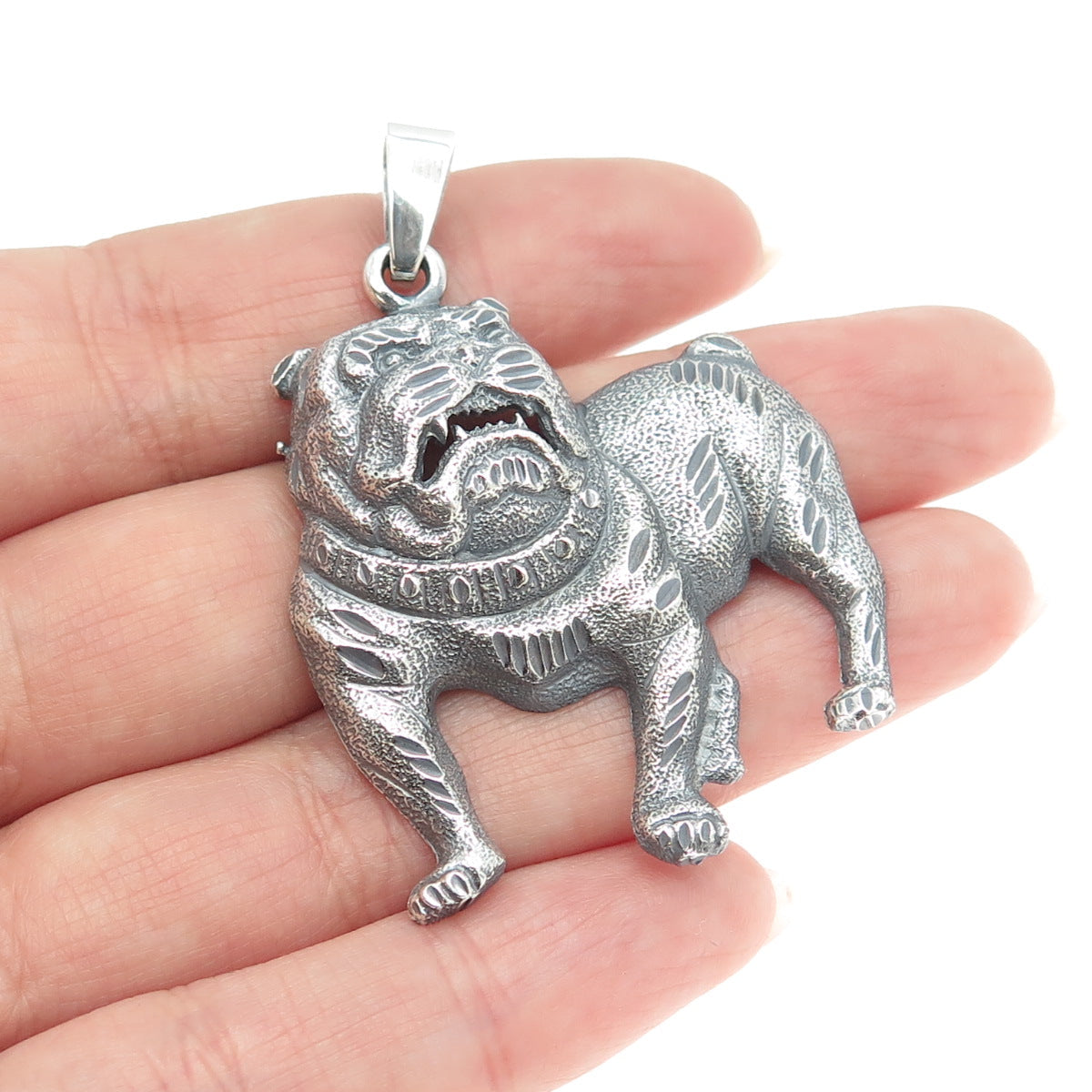 1 OF A KIND 925 Sterling Silver Vintage Bulldog Dog Pendant