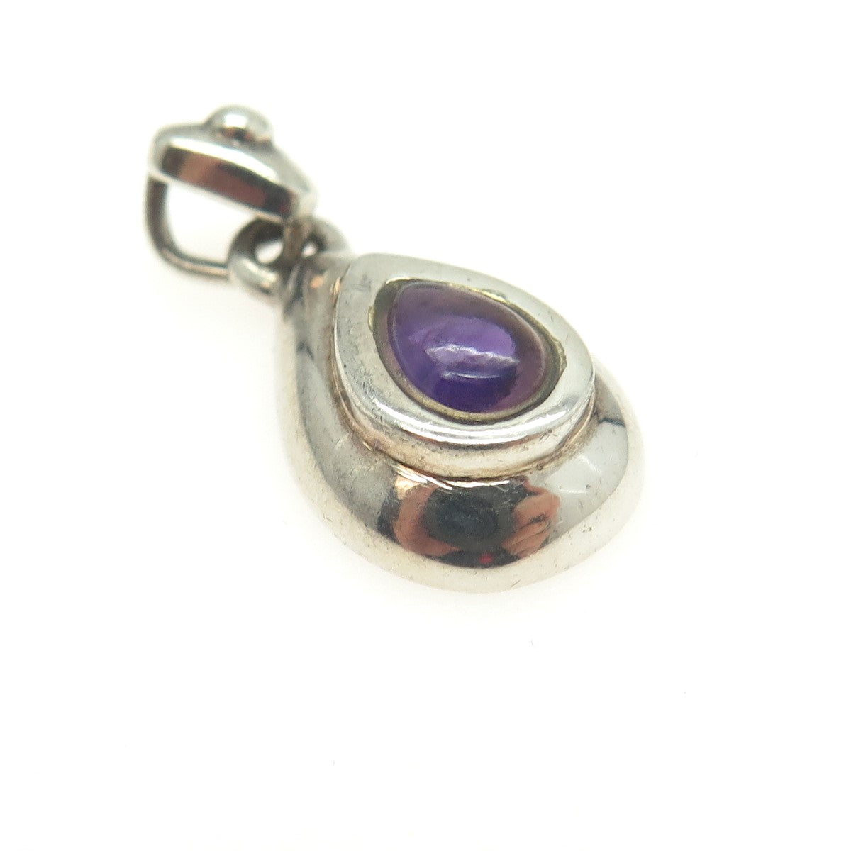 925 Sterling Silver Vintage Real Amethyst Teardrop Pendant